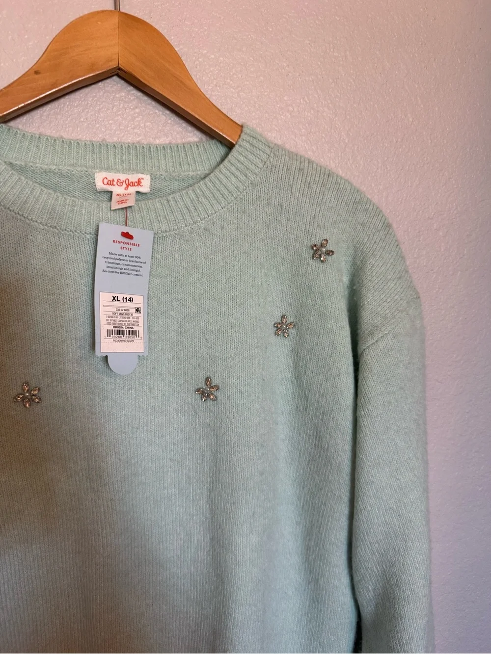 New Cat & Jack Mint Green XL (14), Kids   Crewneck Sweater